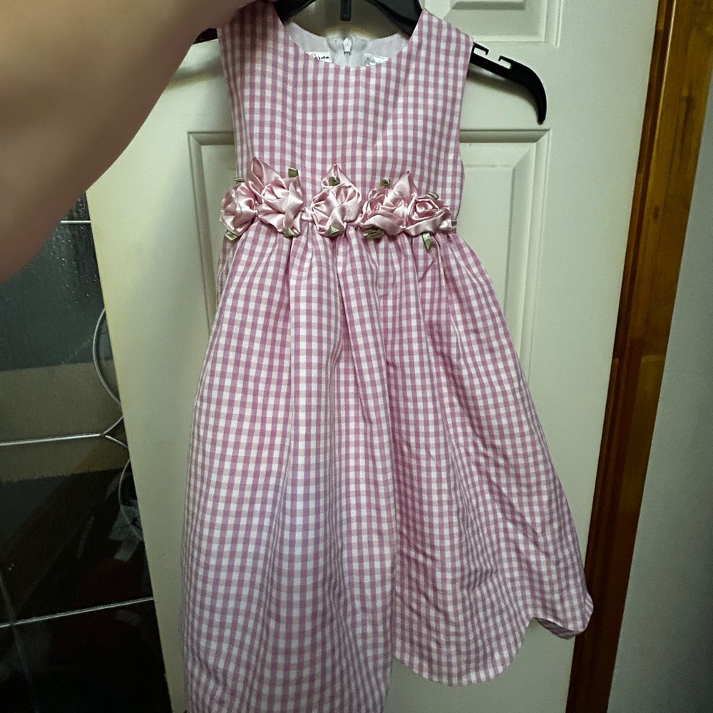 Pink Gingham Floral Sash Girls' Formal Dress